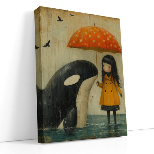 Conmovedora orca y niña - Lienzo impreso