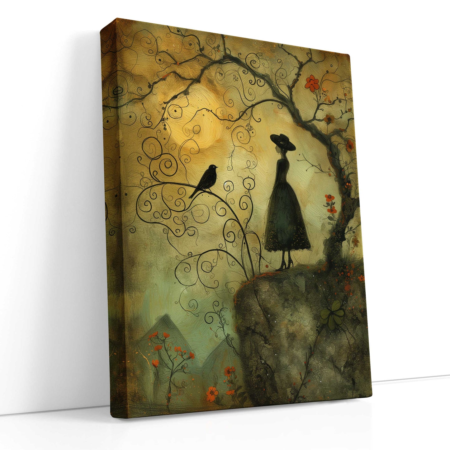 Fairy Tale Silhouette and Whimsical Tree - Canvas Print