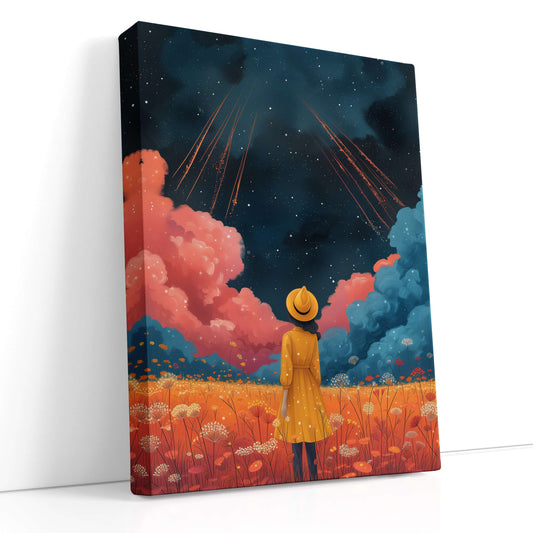 Meteor Shower Over Wildflower Field - Canvas Print