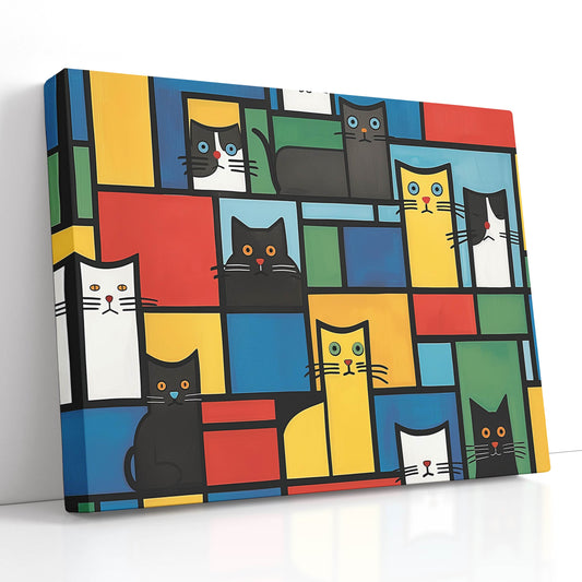Vivid Cats in Color Blocks Wall Decor 