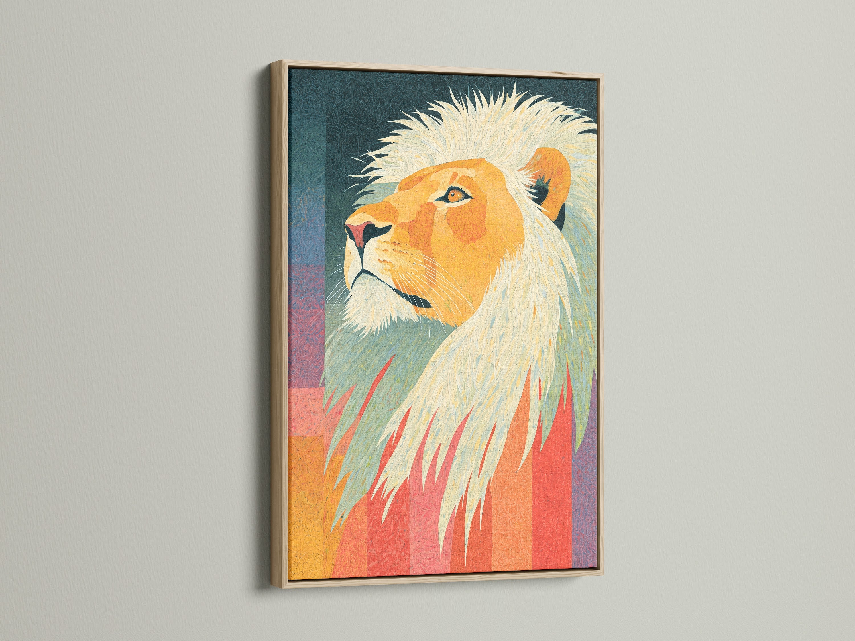 This image displays artwork in an oak frame. The oak frame adds a touch of natural elegance. Enhance your artwork with an oak frame. Discover how an oak frame elevates any art piece.