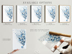 Available options include a stretched canvas print fine art poster paper and floating frame. Choose the perfect presentation for this blue floral artwork. The pastel botanical art and whimsical flower tree art options suit any style. Ideal for nursery or kids room.