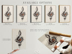 Available options for the treble clef art print. Choose from stretched canvas print fine art poster paper or floating frame. Customize your music city art to fit your style. Perfect music themed decor and a unique musician gift.