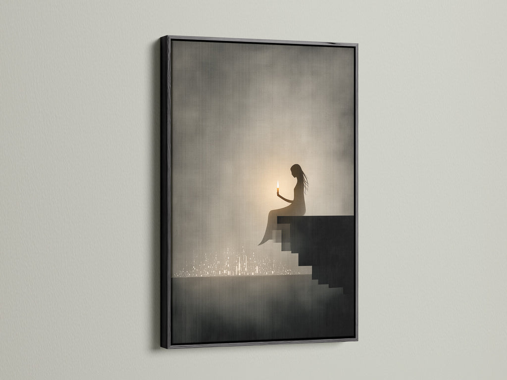 View the Silhouette Canvas Print framed in black. This contemplative art piece adds a touch of elegance to any room. A great choice for minimalist decor spiritual decor and creating a quiet moment.
