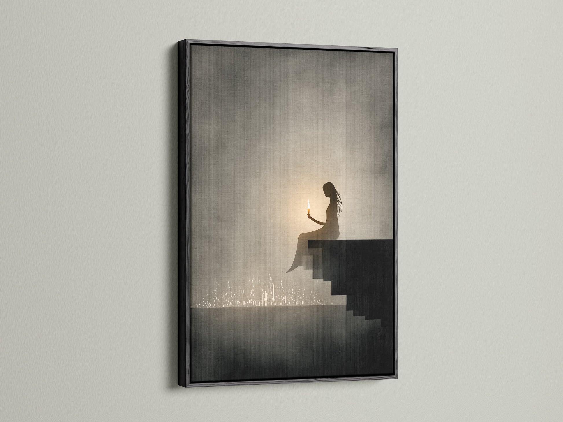 View the Silhouette Canvas Print framed in black. This contemplative art piece adds a touch of elegance to any room. A great choice for minimalist decor spiritual decor and creating a quiet moment.