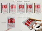 Available options for Red Fashion Sketch Art are shown. Choose between stretched canvas print fine art poster paper or a floating frame. Find the perfect contemporary figure drawing for your space.