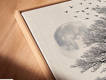 This is a close-up of a canvas print in a floating frame. The wolf artwork looks modern. See the fine details in this art piece. The floating frame gives a unique look. Perfect for living room wall art or office wall art. The frame enhances the wolf decor.