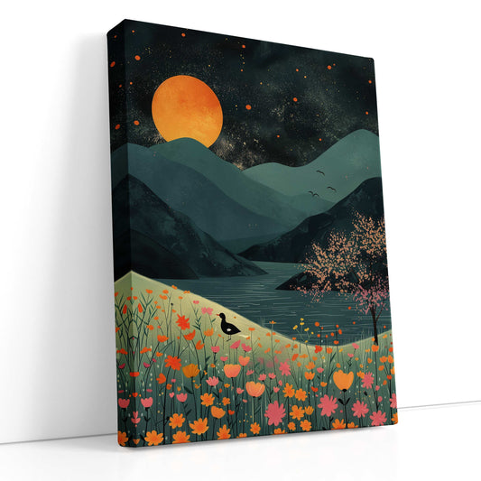 Vibrant Wildflowers Under Moonlight - Canvas Print