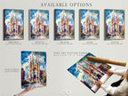 Available options for Sagrada Familia artwork. Choose from a stretched canvas print a fine art poster paper or a floating frame. This Barcelona wall art is perfect for adding architectural artwork to your home. Shop now.