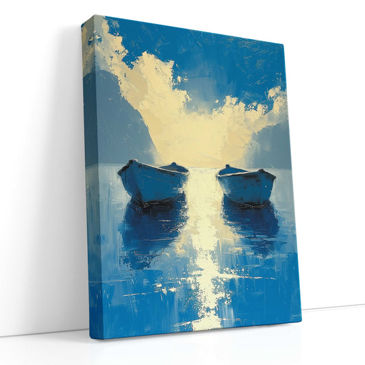 Paisaje acuático sereno con barcos - Impresión en lienzo