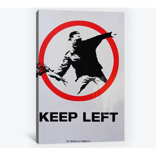 Banksy keep left - Ready to Hang Canvas PrintCanvas art arrives ready to hang, with hanging accessories included and no additional framing required. Every canvas print is hand-crafted, made on-demand at our workshop and expertly stretched around 100% Nort