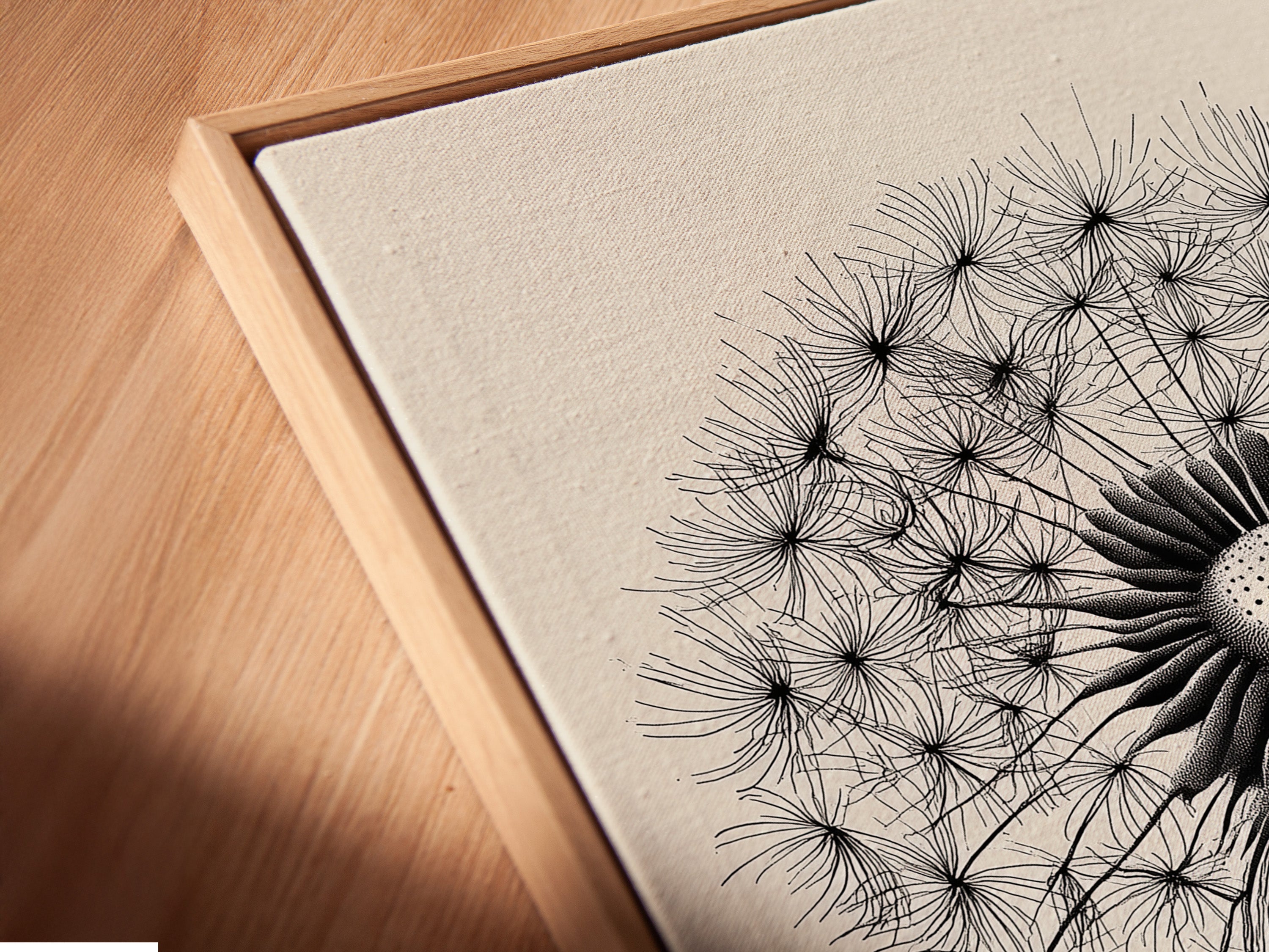 This is a close-up shot of a canvas print in a floating frame. The floating frame gives the artwork a modern and sophisticated look. The frame enhances the artwork. The canvas print appears to float within the frame. It creates a unique and eye-catching display. It is perfect for showcasing your favorite artworks.