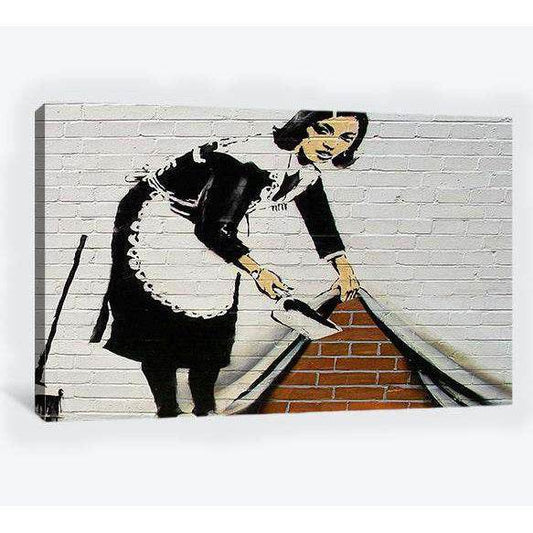 Banksy French maid sweeping - Ready to Hang Canvas PrintCanvas art arrives ready to hang, with hanging accessories included and no additional framing required. Every canvas print is hand-crafted, made on-demand at our workshop and expertly stretched aroun