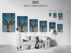 A size comparison chart is presented. It shows how the artwork will look in an interior setting. Visualize the perfect size for your space. Make an informed decision before you buy.