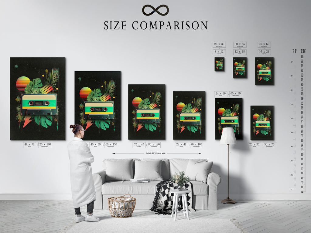 This size comparison chart helps you visualize the art in your space. See how different sizes fit in a room. Compare dimensions for stretched canvas prints and framed art. Find the perfect size for your artwork. Make confident art buying decisions.