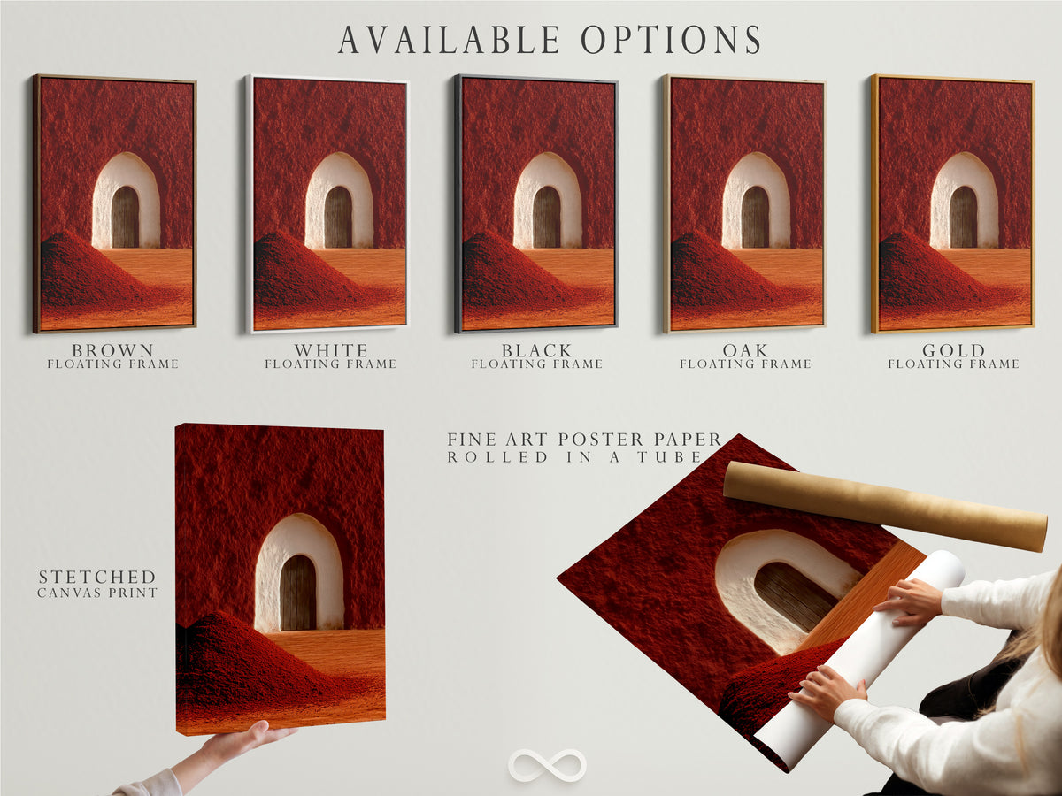 Red clay arch terracotta canvas—desert modern print for brown walls