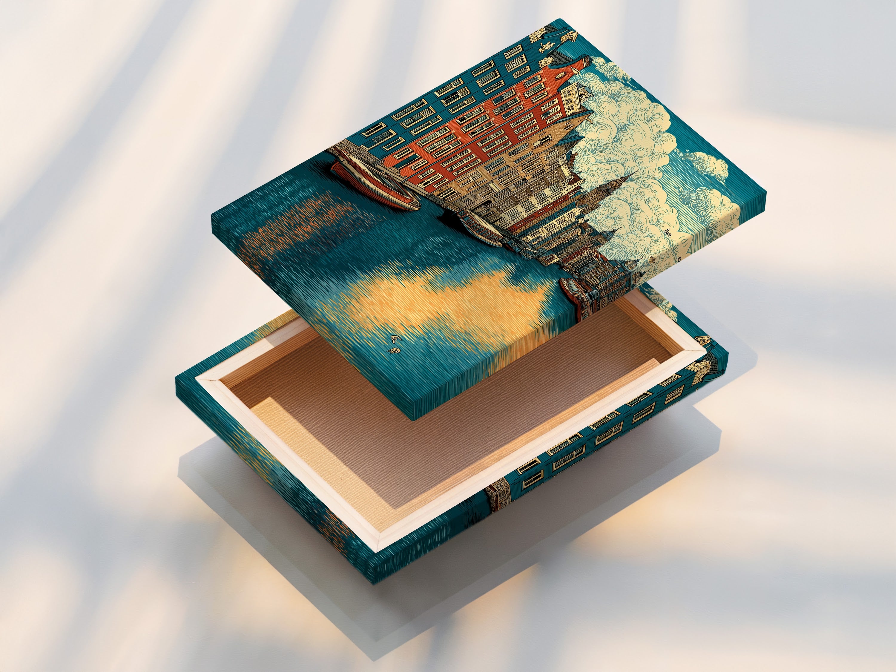 Stampa artistica del canale di Amsterdam - Arte murale della città europea, poster di viaggio vintage per l'arredamento del soggiorno, tela con architettura olandese