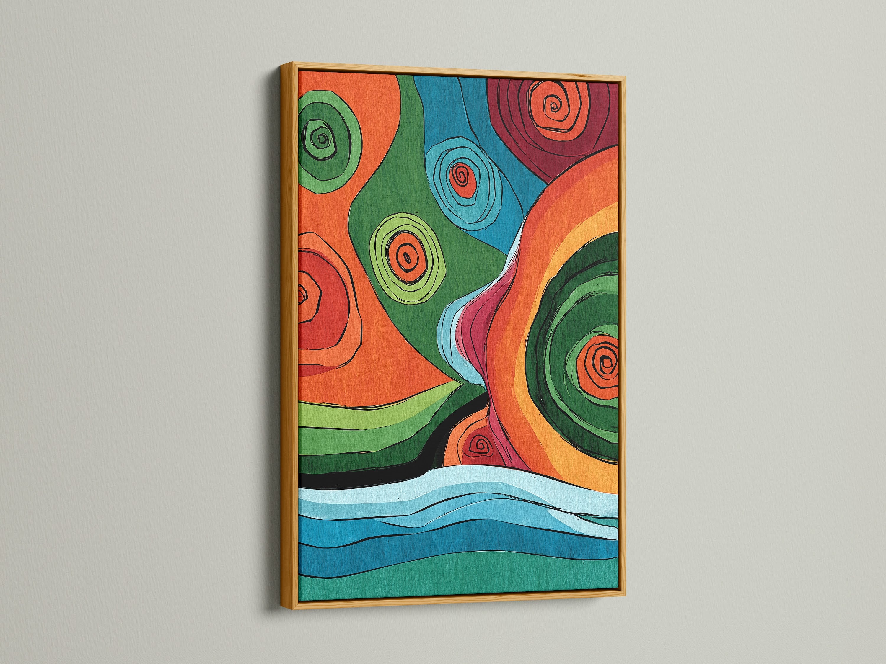 This is an eye-catching abstract artwork elegantly displayed in a gold frame. The gold frame adds a touch of luxury and sophistication. This piece enhances the visual appeal of the artwork. This is a great choice to elevate any space. This framed artwork is a perfect addition to your collection.