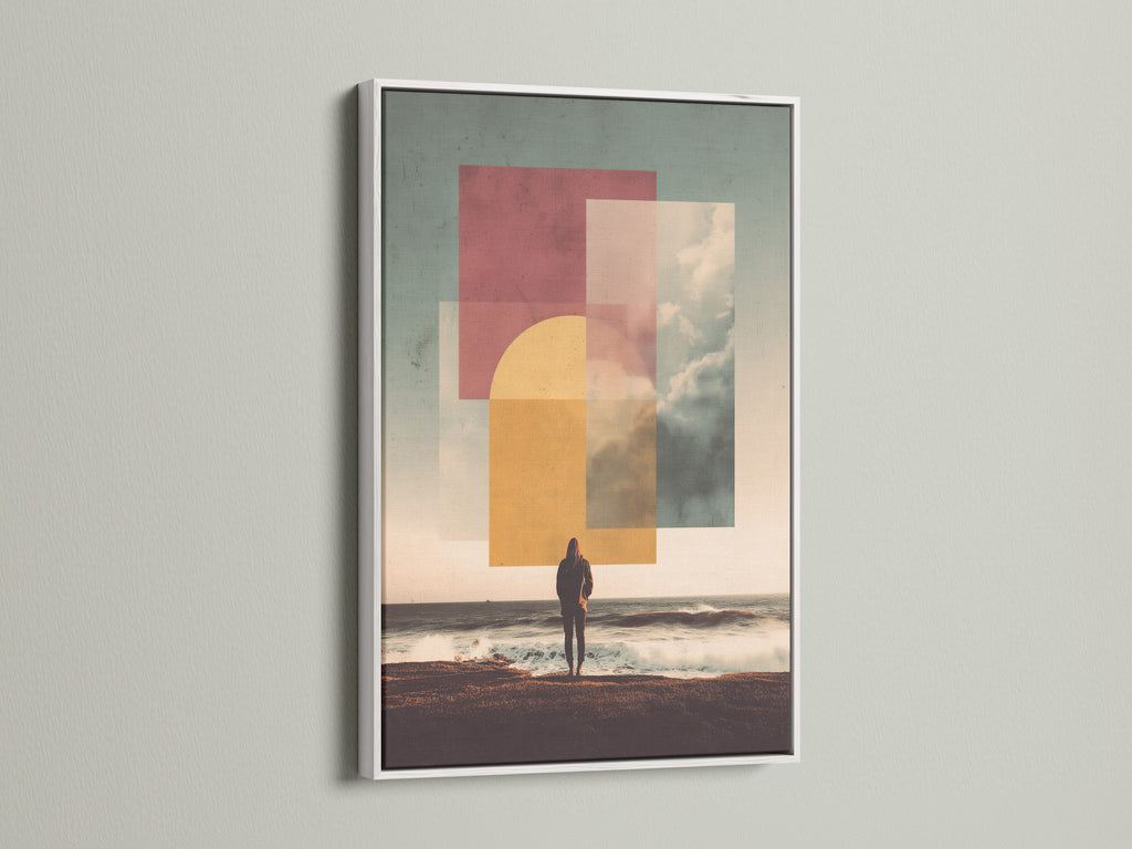 Abstract Ocean Sunset Print - Modern Geometric Wall Art, Contemporary Beach Landscape Poster, Minimalist Home Decor for Living Room