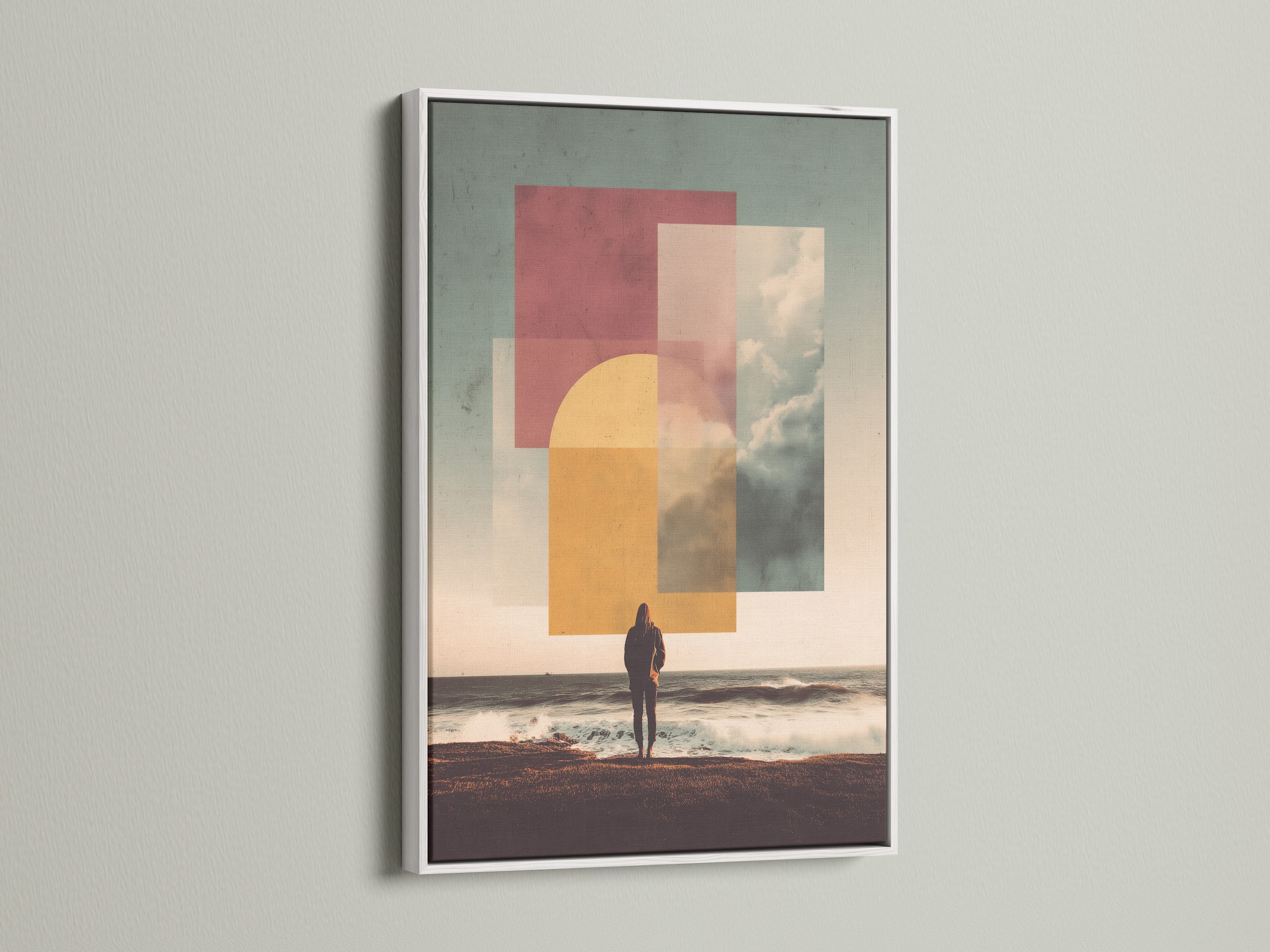 Abstract Ocean Sunset Print - Modern Geometric Wall Art, Contemporary Beach Landscape Poster, Minimalist Home Decor for Living Room