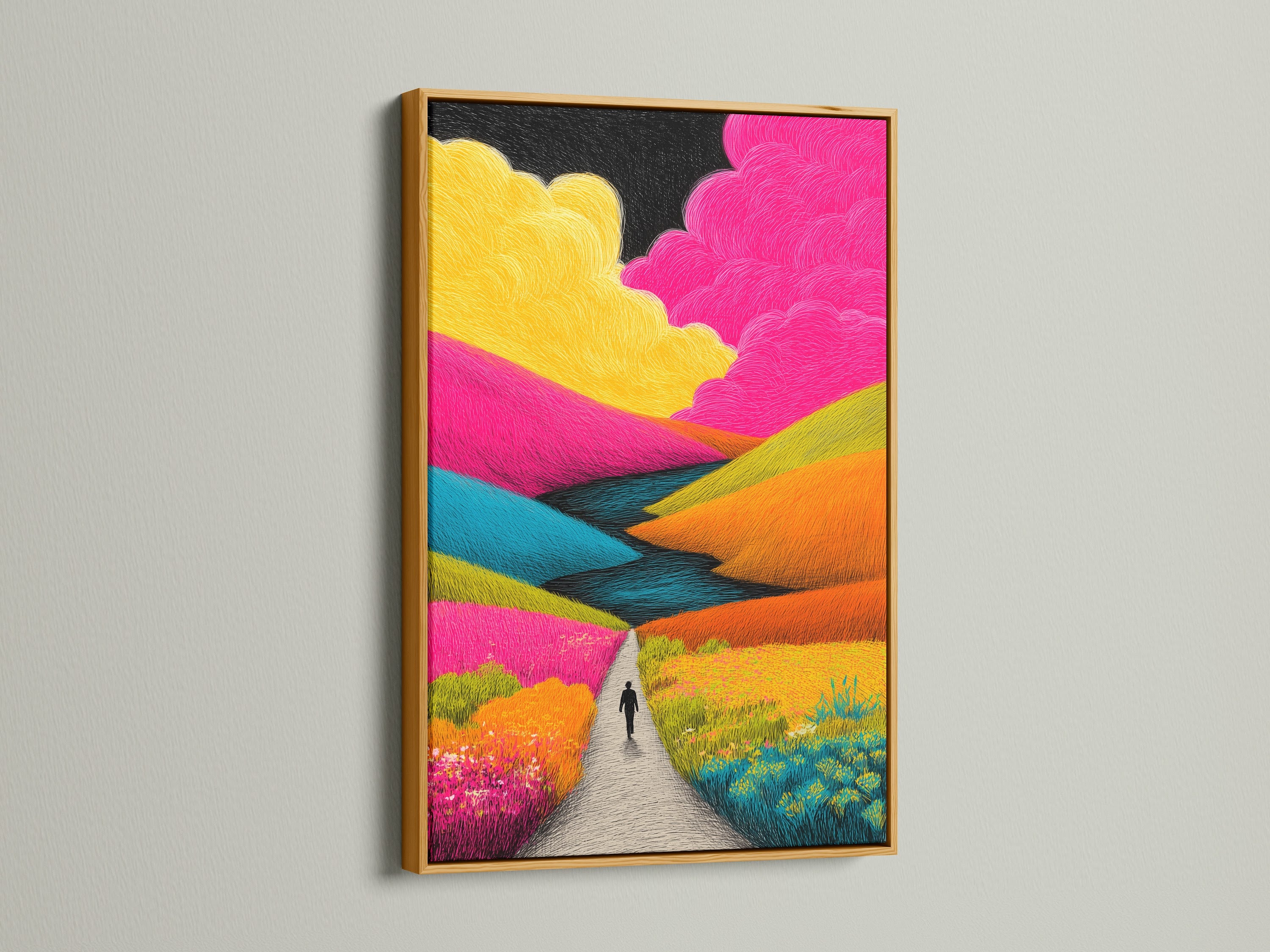 This artwork is displayed in a gold frame. The gold frame adds elegance and luxury. The artwork is displayed on a wall in a home. A gold frame enhances the artwork. It brings a touch of glamour to your home.