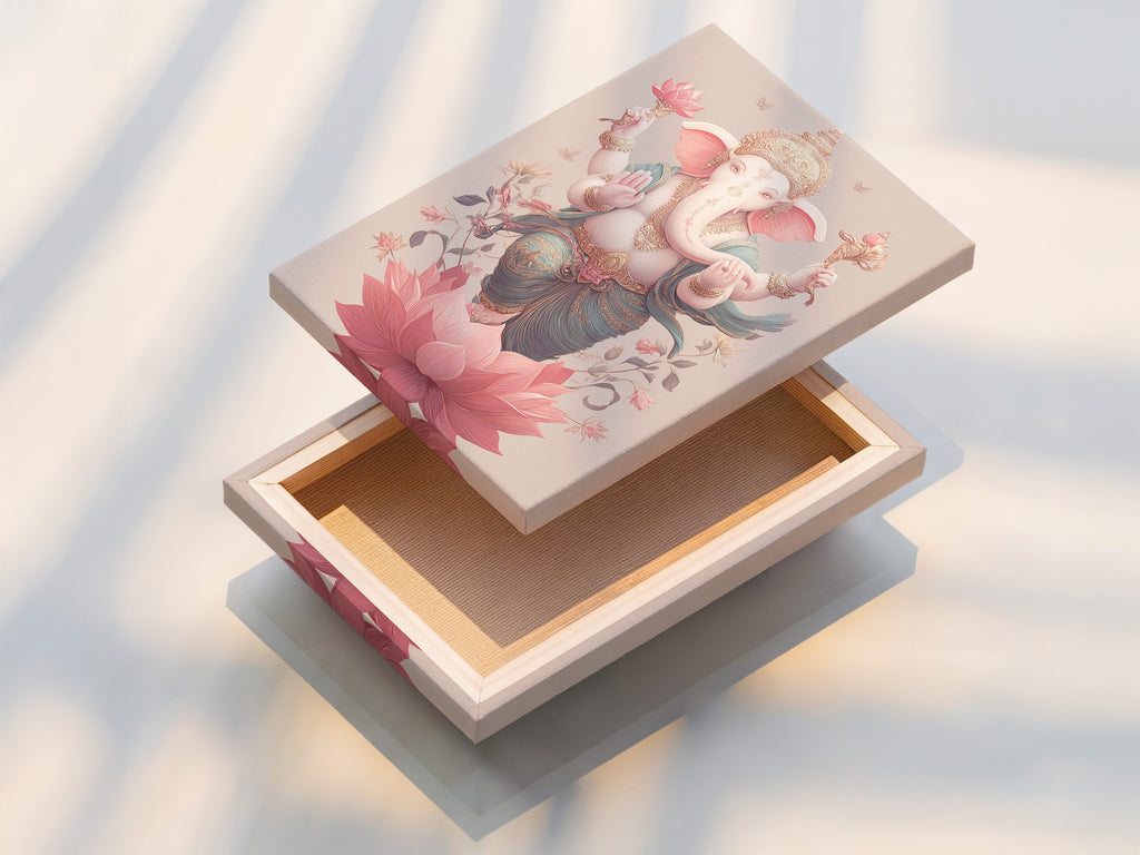 Olifantengodheid kunstprint - spirituele wanddecoratie, lotusbloemkunstwerk, hindoeïstisch geïnspireerde woondecoratie, heilige dierenkunst, meditatieruimte