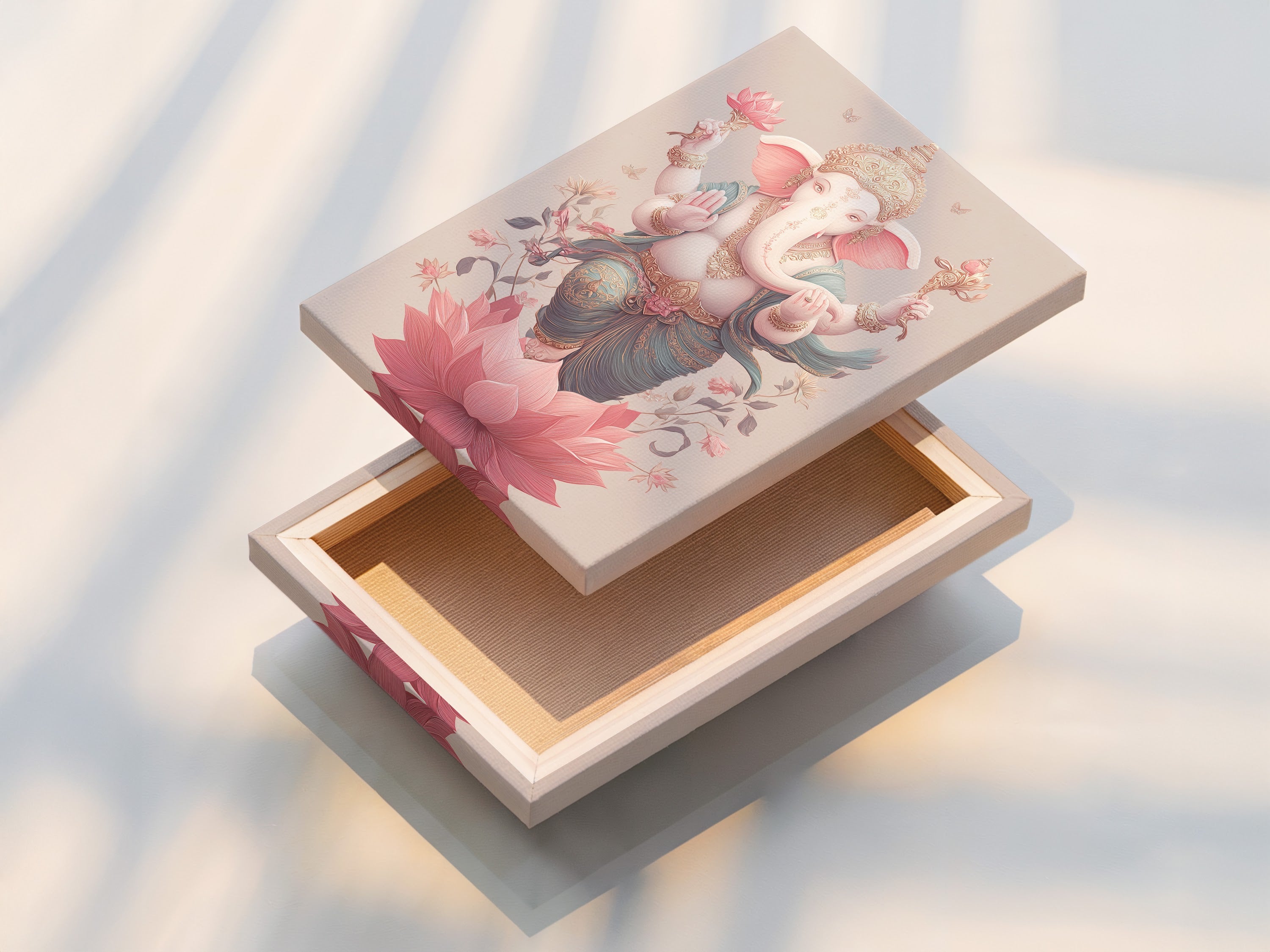 Olifantengodheid kunstprint - spirituele wanddecoratie, lotusbloemkunstwerk, hindoeïstisch geïnspireerde woondecoratie, heilige dierenkunst, meditatieruimte