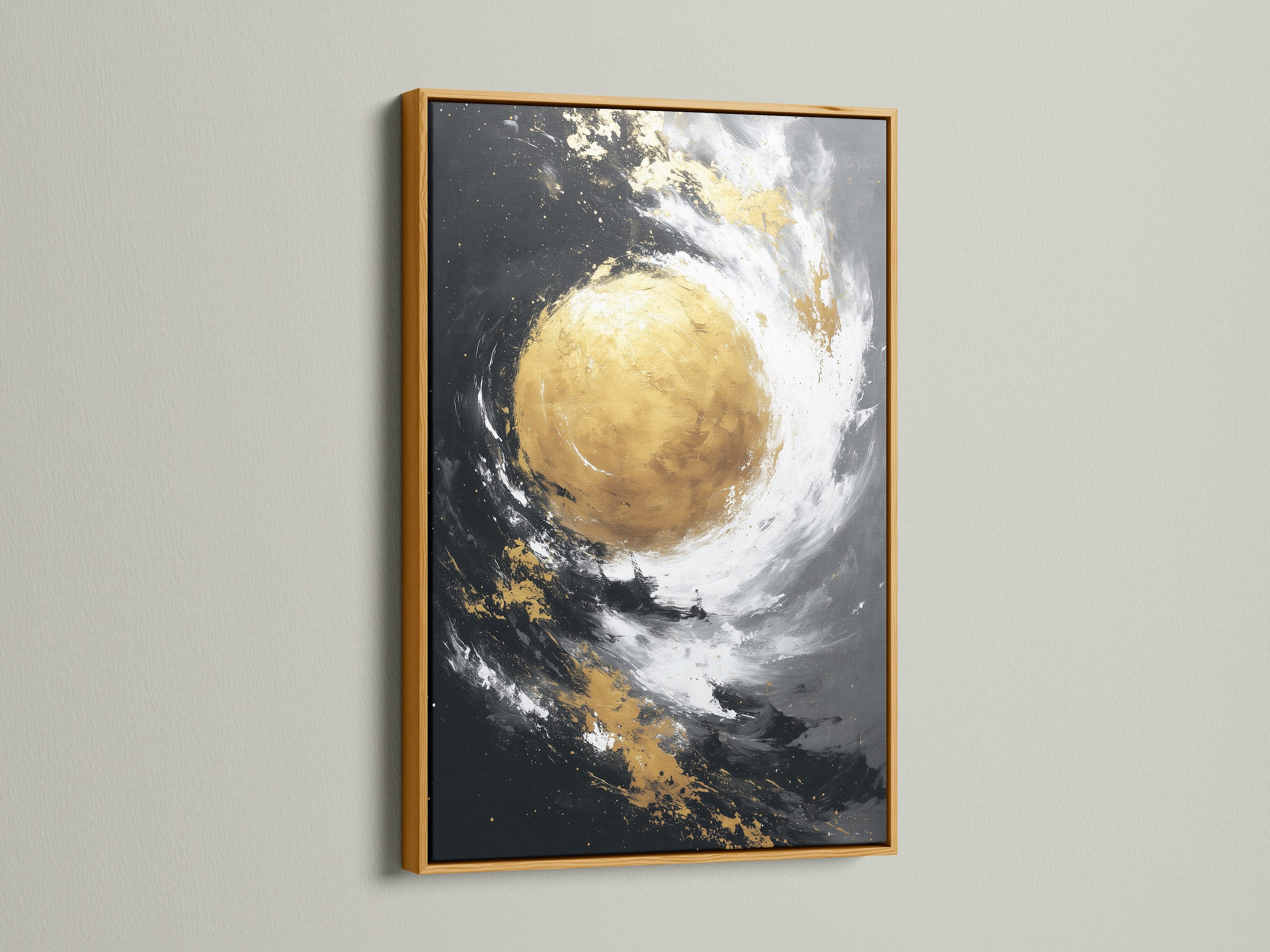 A gold frame art piece radiates luxury. The gold frame adds a touch of glamour. This frame enhances the artwork's beauty. It is ideal for creating a focal point in any room.