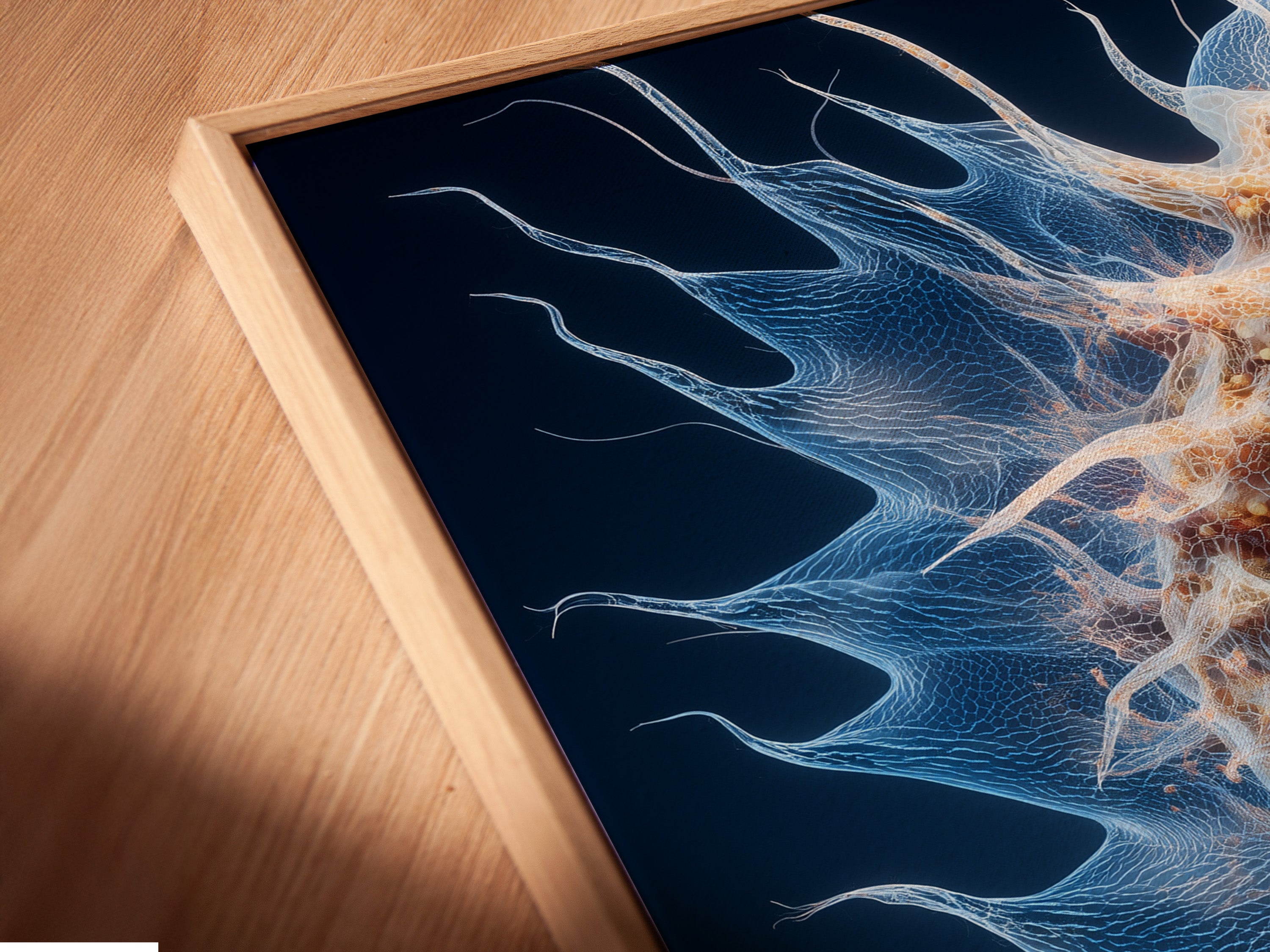 Get a detailed view of a canvas print. It is displayed in a floating frame. This modern framing style adds depth. The canvas appears to float within the frame.