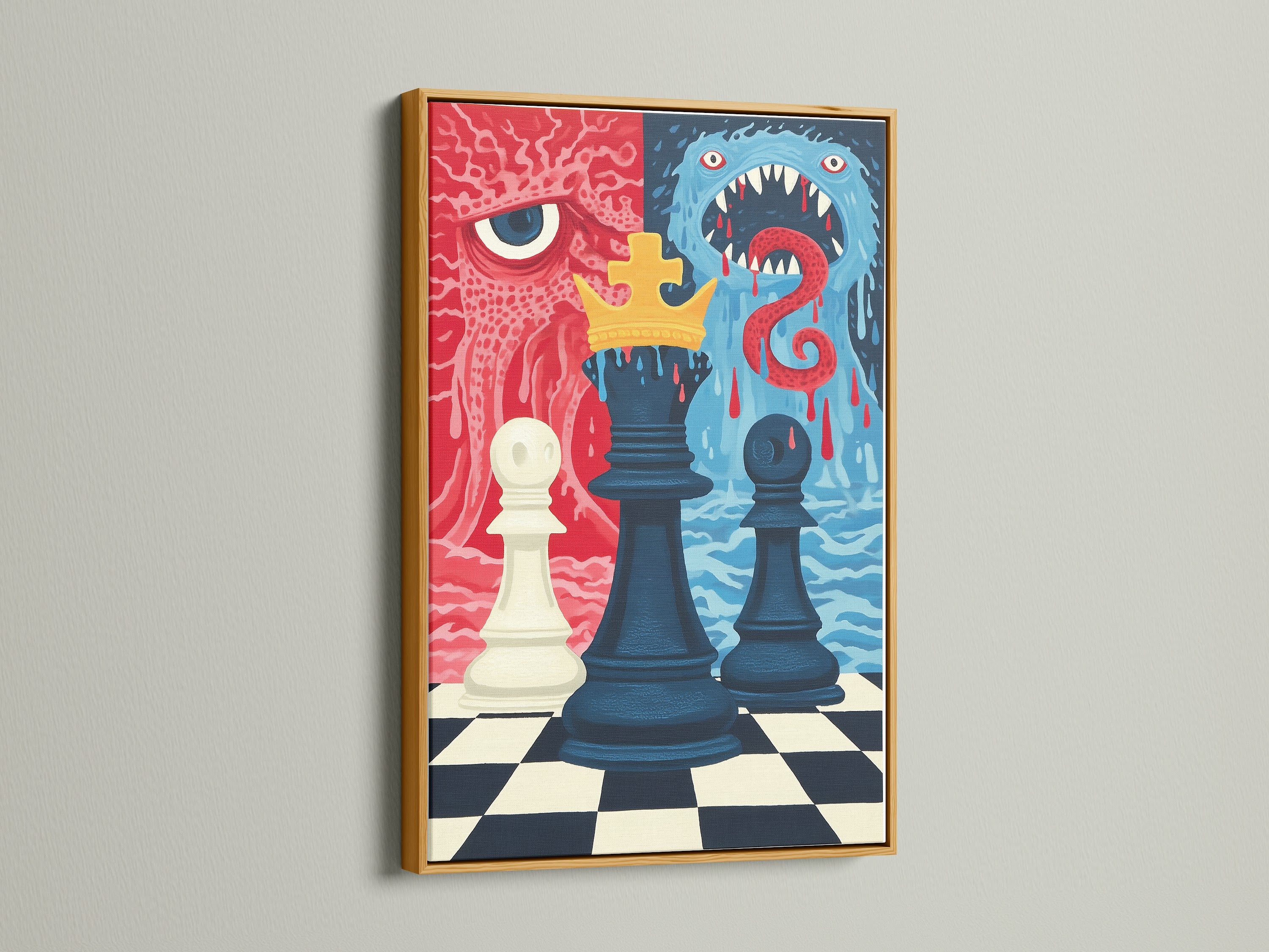 Gold frame option around the chess artwork.