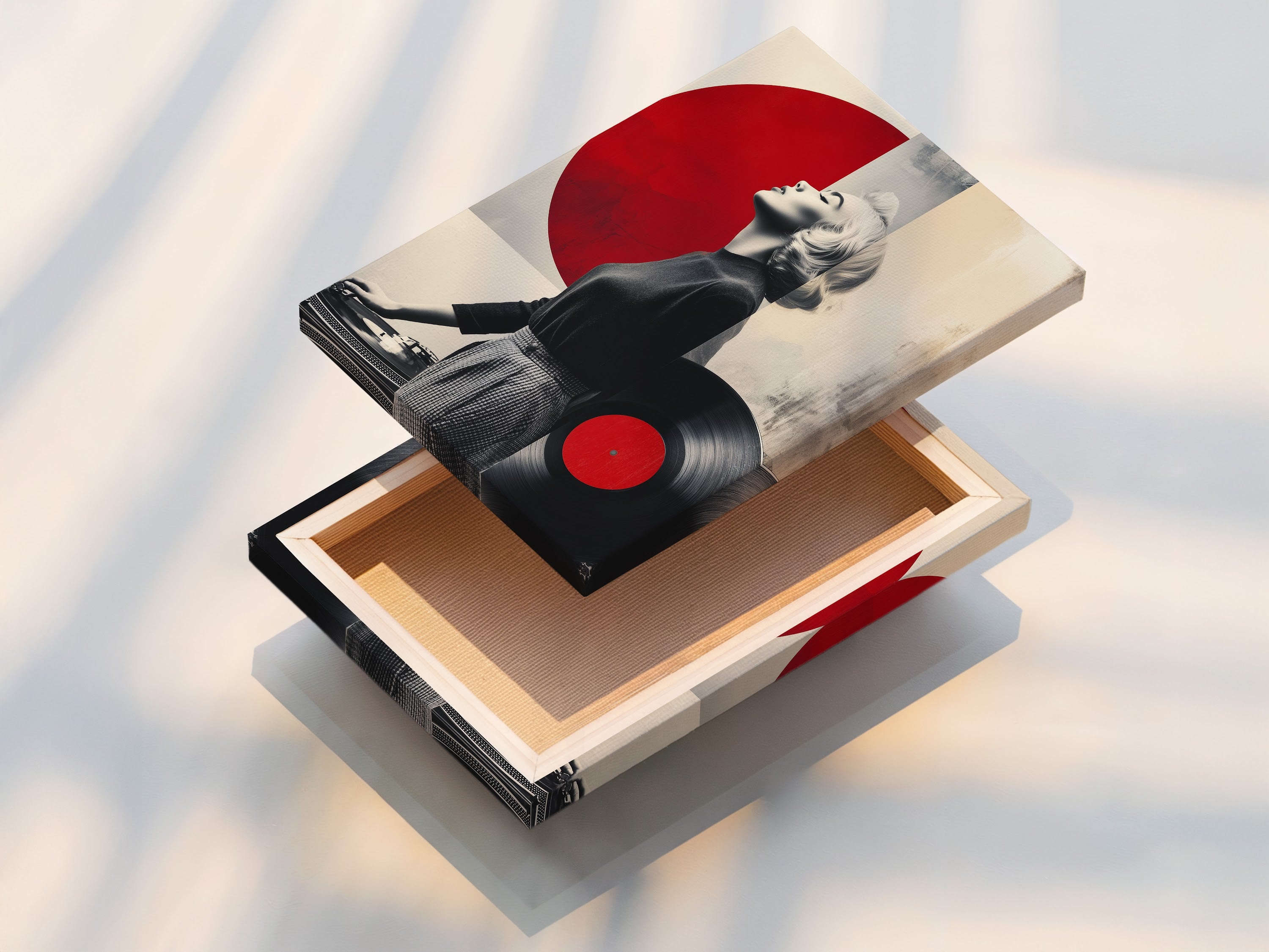 Experience the quality of our stretched canvas print. This vintage music artwork is ready to hang and enjoy. Perfect for music room decor or a vintage poster. Enhance your space with this retro dj print today.