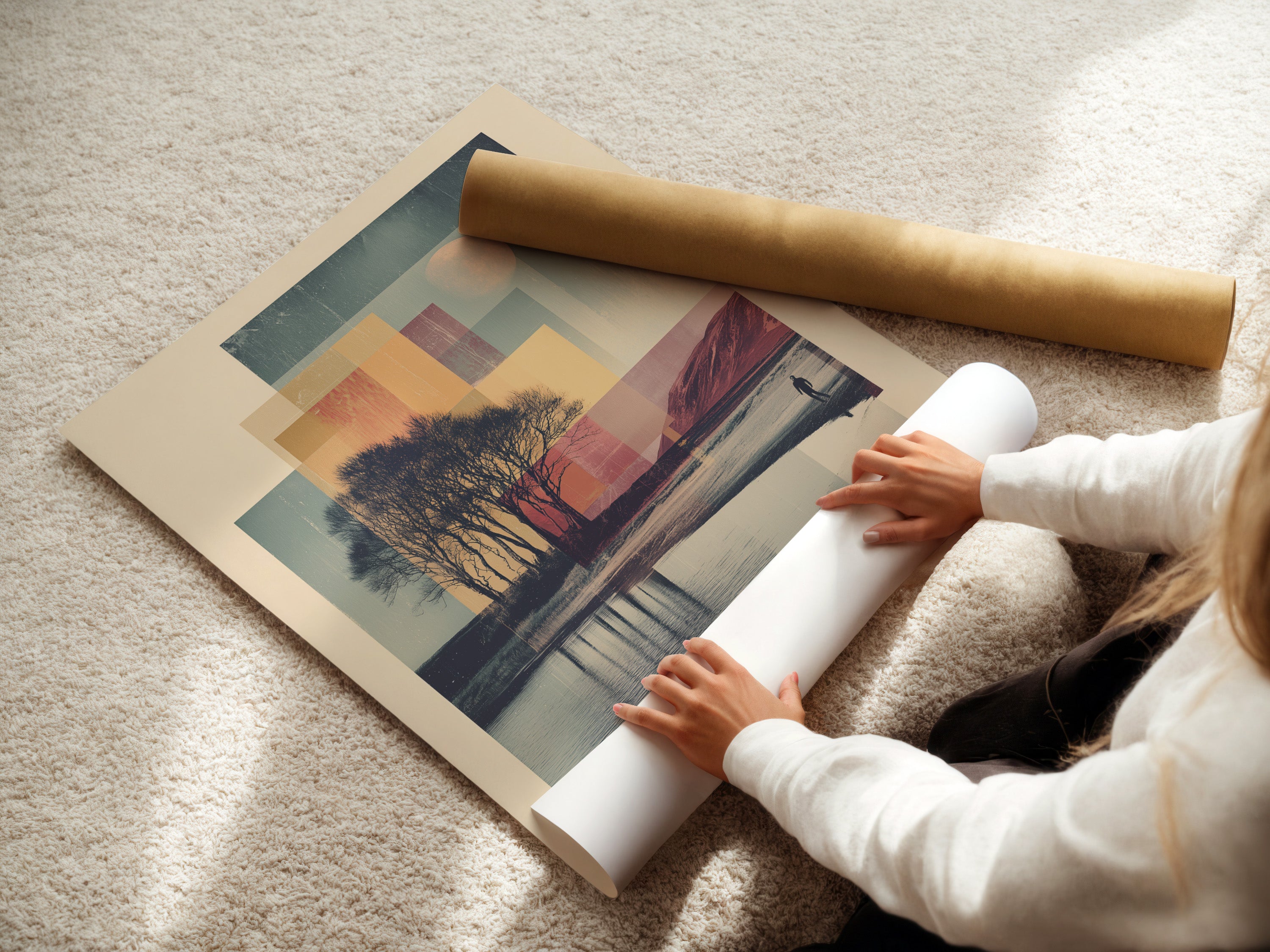 Abstract Geometric Canvas Art - Beige, Gray and White Print, Minimalist Modern Artwork, Neutral Wall Decor, Living Room, Bedroom or Office Art