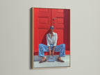 Fashion Photography Print - Blue Pattern Outfit Red Door Portrait, Modern Wall Art, Contemporary Home Decor, Style Statement