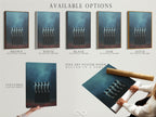 This image showcases the available options for the surreal figures artwork. Options include a stretched canvas print fine art poster paper and floating frame. Each option offers a unique way to display this ethereal human form artwork. Choose the perfect format to complement your decor.