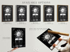 Available options for your artwork. Choose between a stretched canvas print fine art poster paper or a floating frame. Customize your vintage sun illustration art. We offer various options to suit your style. Personalize your art today.