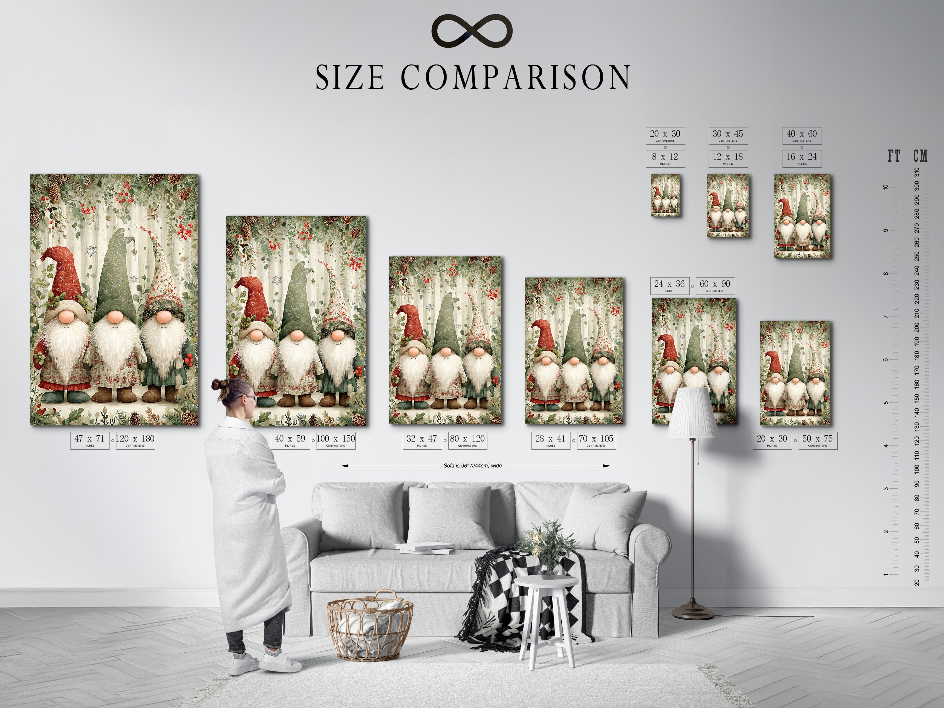 Christmas Gnomes Canvas Print - Holiday Gnome Wall Art, Scandinavian Winter Decor for Farmhouse Kitchen Wall Decor