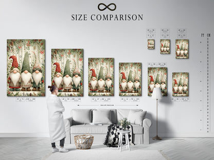 Christmas Gnomes Canvas Print - Holiday Gnome Wall Art, Scandinavian Winter Decor for Farmhouse Kitchen Wall Decor