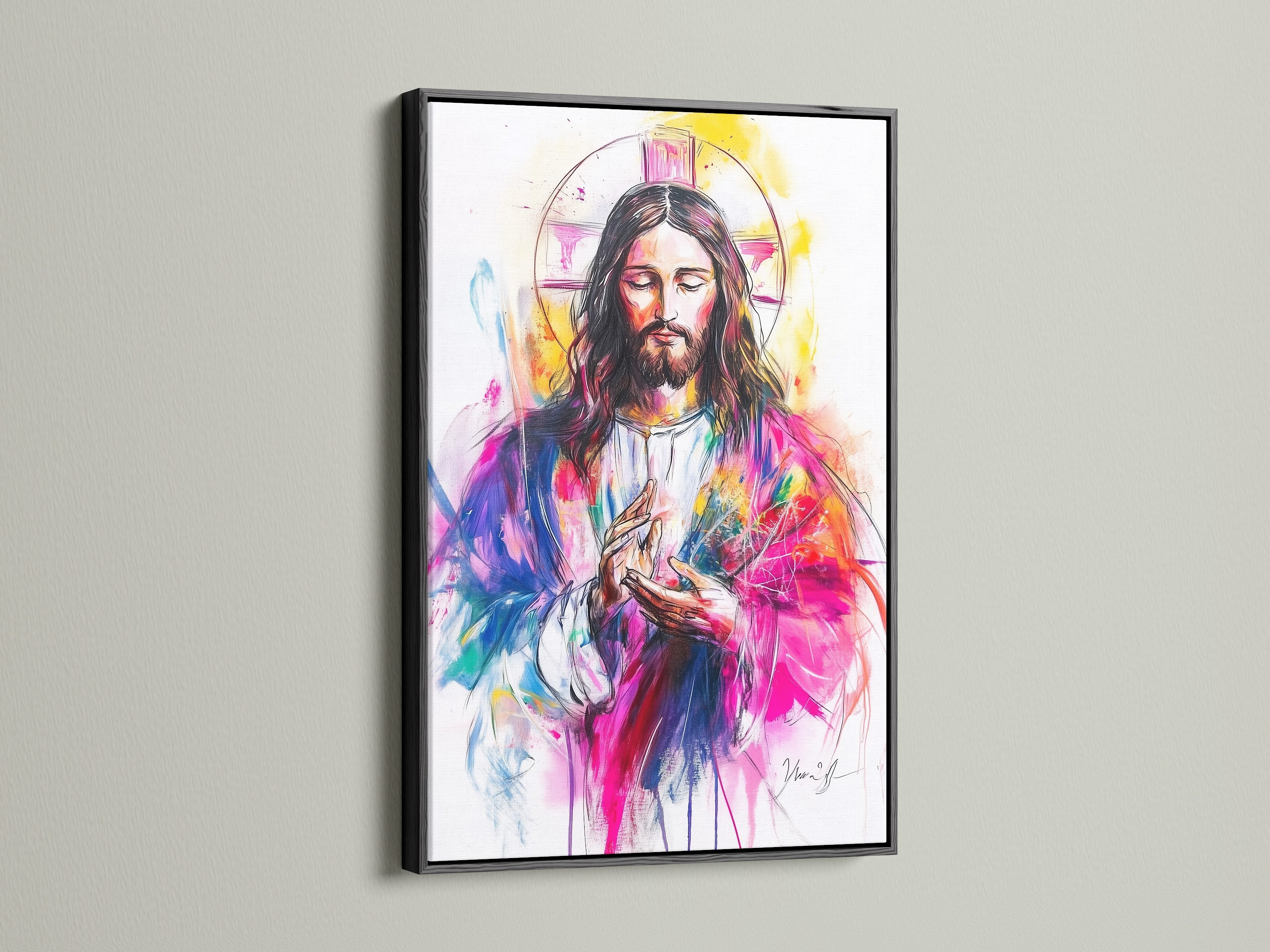 This art print is displayed in a sleek black frame. The black frame provides a classic and sophisticated touch. It adds contrast and highlights the artwork. See how a black frame can elevate your art.