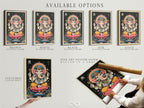 Available options for the Ganesha artwork. Options include stretched canvas print fine art poster paper and floating frame. Customize your Hindu God wall art. Create a unique spiritual meditation poster. Perfect for home or studio decor.