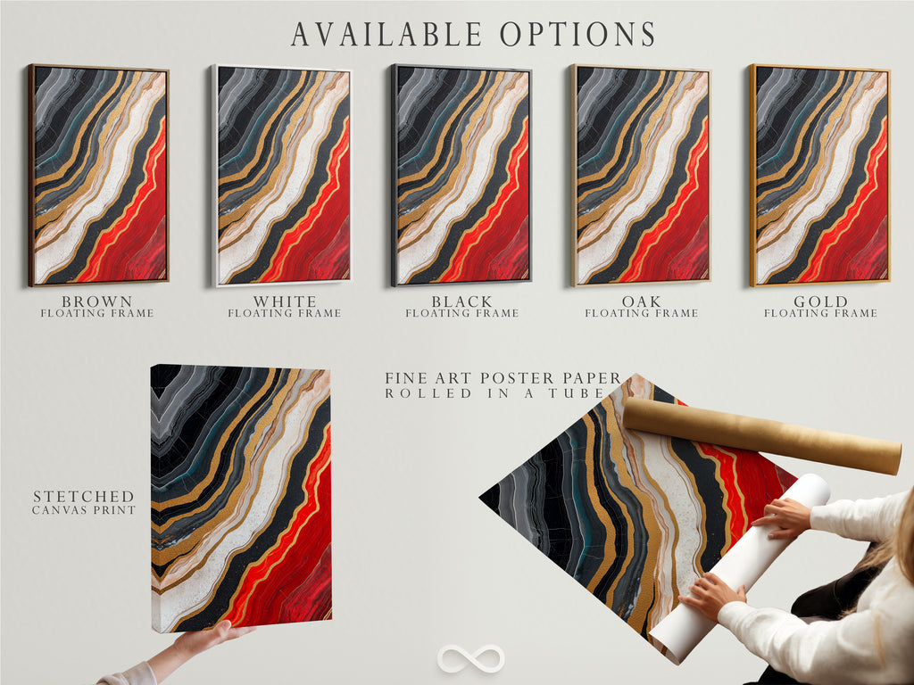 Abstract Flowing Lines Wall Art - Modern Red Gold Black Canvas Print - Contemporary Home Decor - Minimalist Bedroom Living Room Art