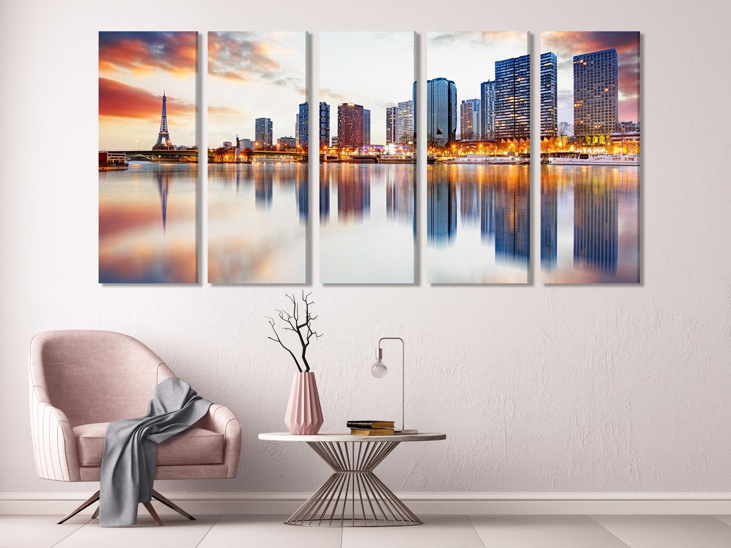 Paris Skyline Wall Art - Eiffel Tower Canvas Art, Oversized French Cityscape Art Print, Modern Paris Print for Bedroom Wall Decor