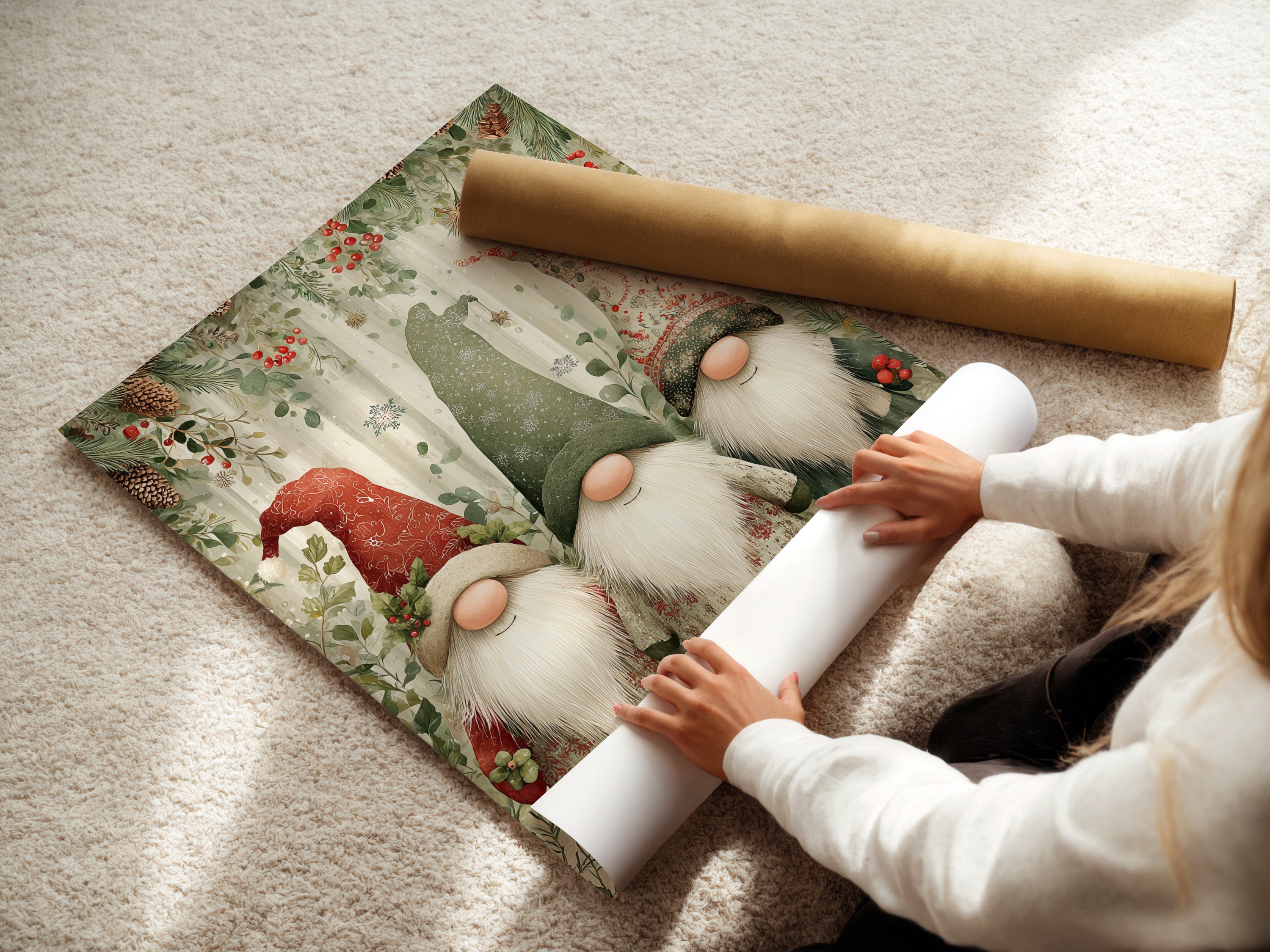 Christmas Gnomes Canvas Print - Holiday Gnome Wall Art, Scandinavian Winter Decor for Farmhouse Kitchen Wall Decor