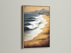 Bring the serene beauty of the coast into your home with our beach canvas print. This seascape artwork features an oak frame. The ocean wave print captures the essence of the sea. Its neutral tones blend seamlessly with minimalist or Scandinavian styles. Add a touch of beachy elegance to your living space.
