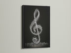 This black frame showcases a modern treble clef artwork. The contrast between the black frame and the white musical symbol is eye-catching. Add sophistication to your music room decor. It suits minimalist and contemporary styles well.