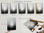 Available options include a stretched canvas print. Also available is fine art poster paper and a floating frame. The artwork shows minimalist solitude. Select your preferred display style.
