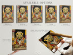 Available options for the Turtle Scholar Art Print include a stretched canvas print fine art poster paper and a floating frame. Choose the perfect format for this vintage animal art. Enhance your space with this quirky wall decor. Options suit various styles and preferences.