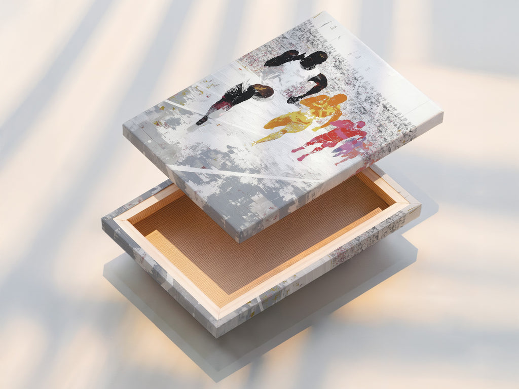 A stretched canvas print of the Marathon Runners artwork. This athletic sports wall art is ready to hang. The stretched canvas provides a gallery-quality look. It is ideal for adding a motivational touch to any space.