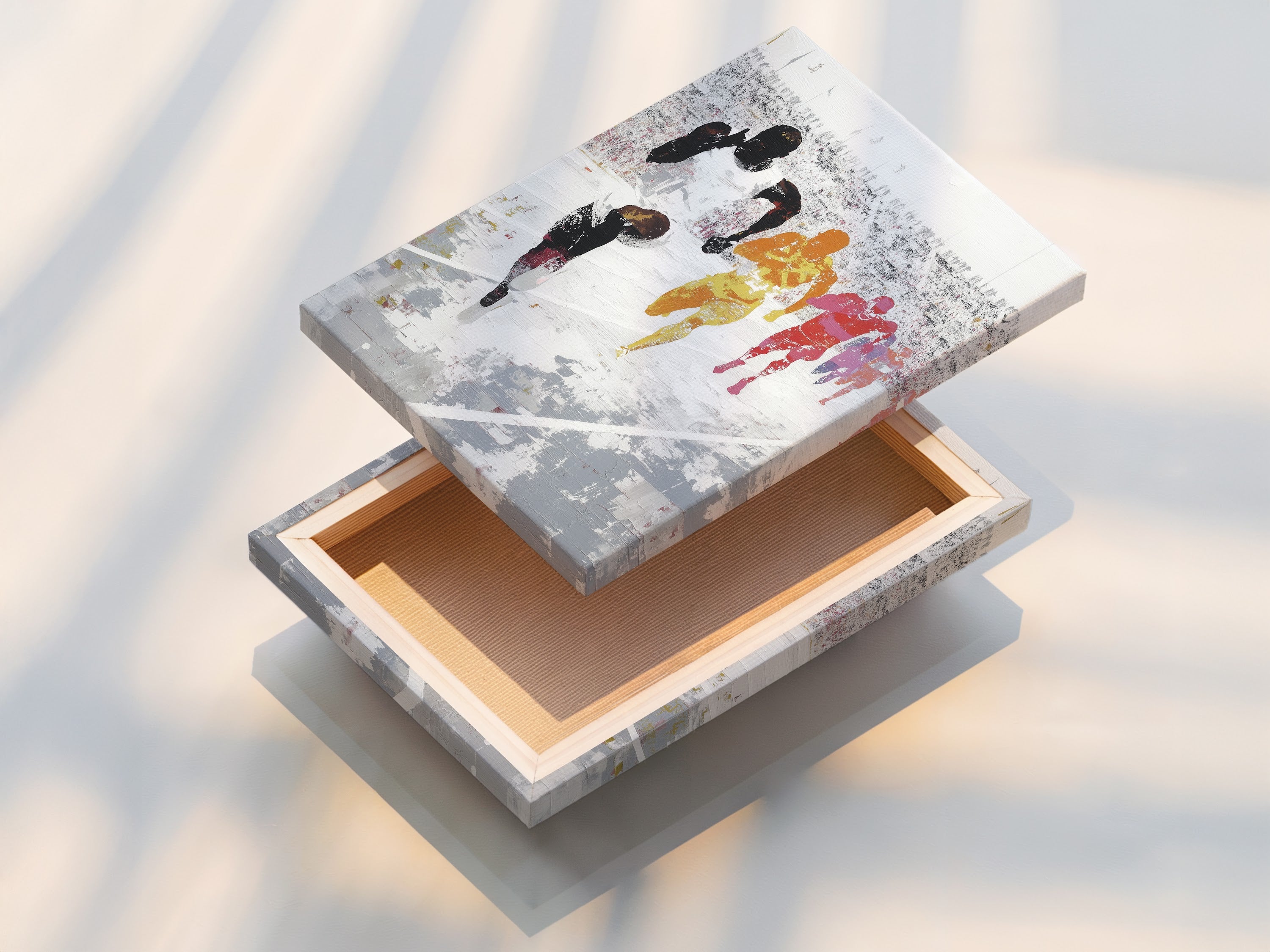 A stretched canvas print of the Marathon Runners artwork. This athletic sports wall art is ready to hang. The stretched canvas provides a gallery-quality look. It is ideal for adding a motivational touch to any space.