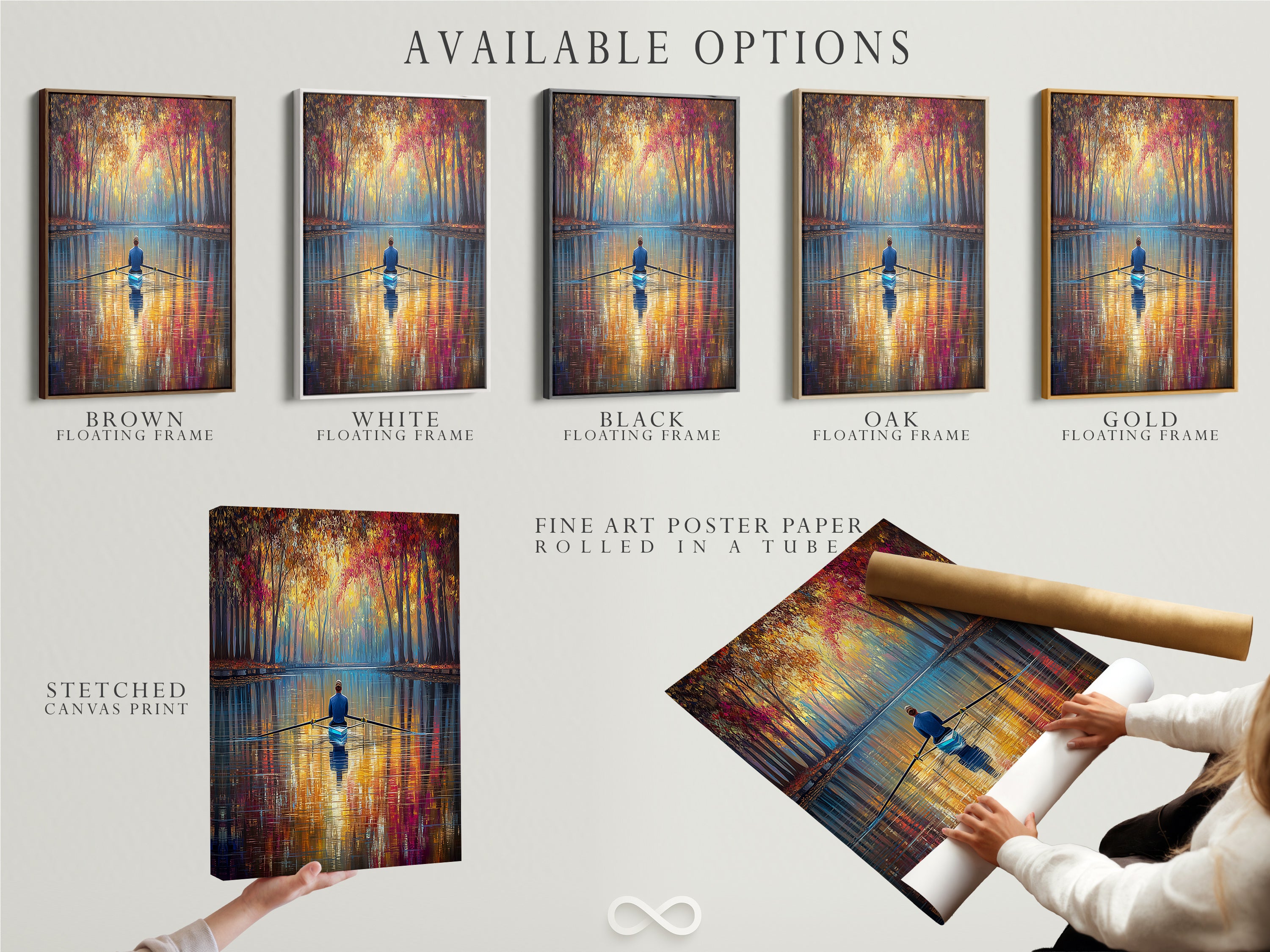 Explore available options for your Rowing Canvas Print. Choose from stretched canvas print fine art poster paper or floating frame. Customize your artwork to match your style. Perfect for creating a personalized art piece. Discover the possibilities for your home decor.