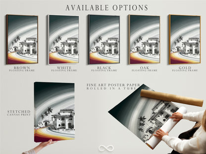 Available options for the Coastal Village artwork. Choose from stretched canvas prints fine art poster paper or floating frames. Customize your artwork to match your unique style. Enhance your home decor with personalized Mediterranean artwork.